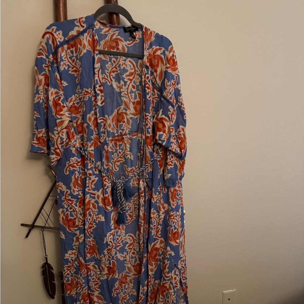 Jessica Simpson Floral Kimono Swim Cover Rope Belt large